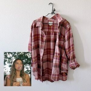 American Eagle Pink/Brown Distressed Flannel